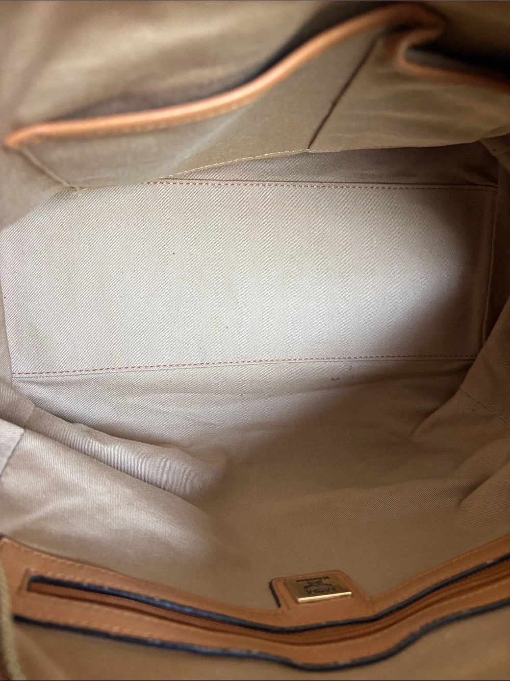 MCM Tan Cognac Logo Visetos Satchel with Gold Hardware